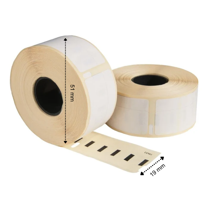 Étiquettes compatibles Dymo 11355 / S0722550, 19 mm x 51 mm, 500 étiquettes par rouleau, blanches, permanentes