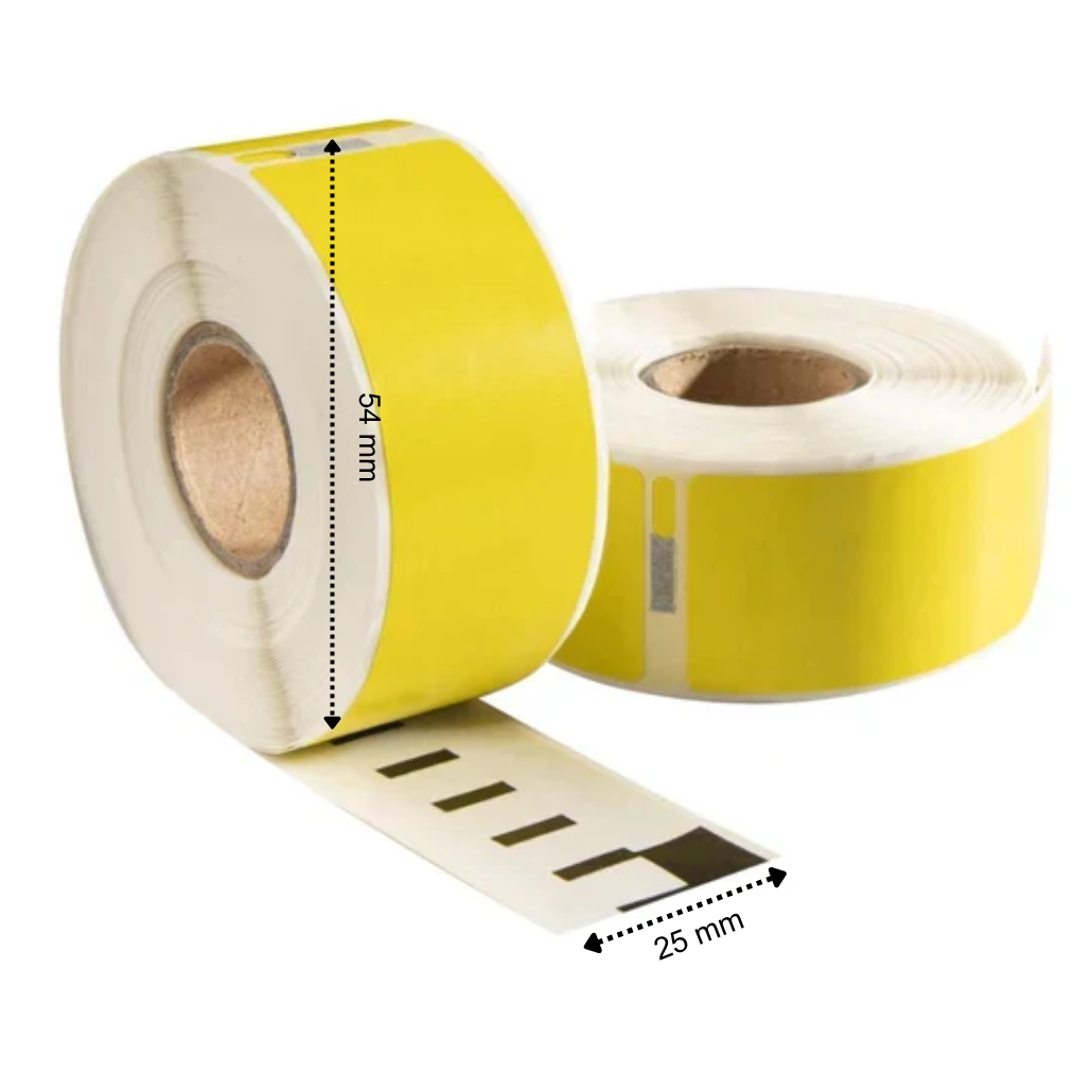 Étiquettes compatibles 11352 / S0722520, 54 mm x 25 mm, 500 étiquettes par rouleau, jaune, permanentes