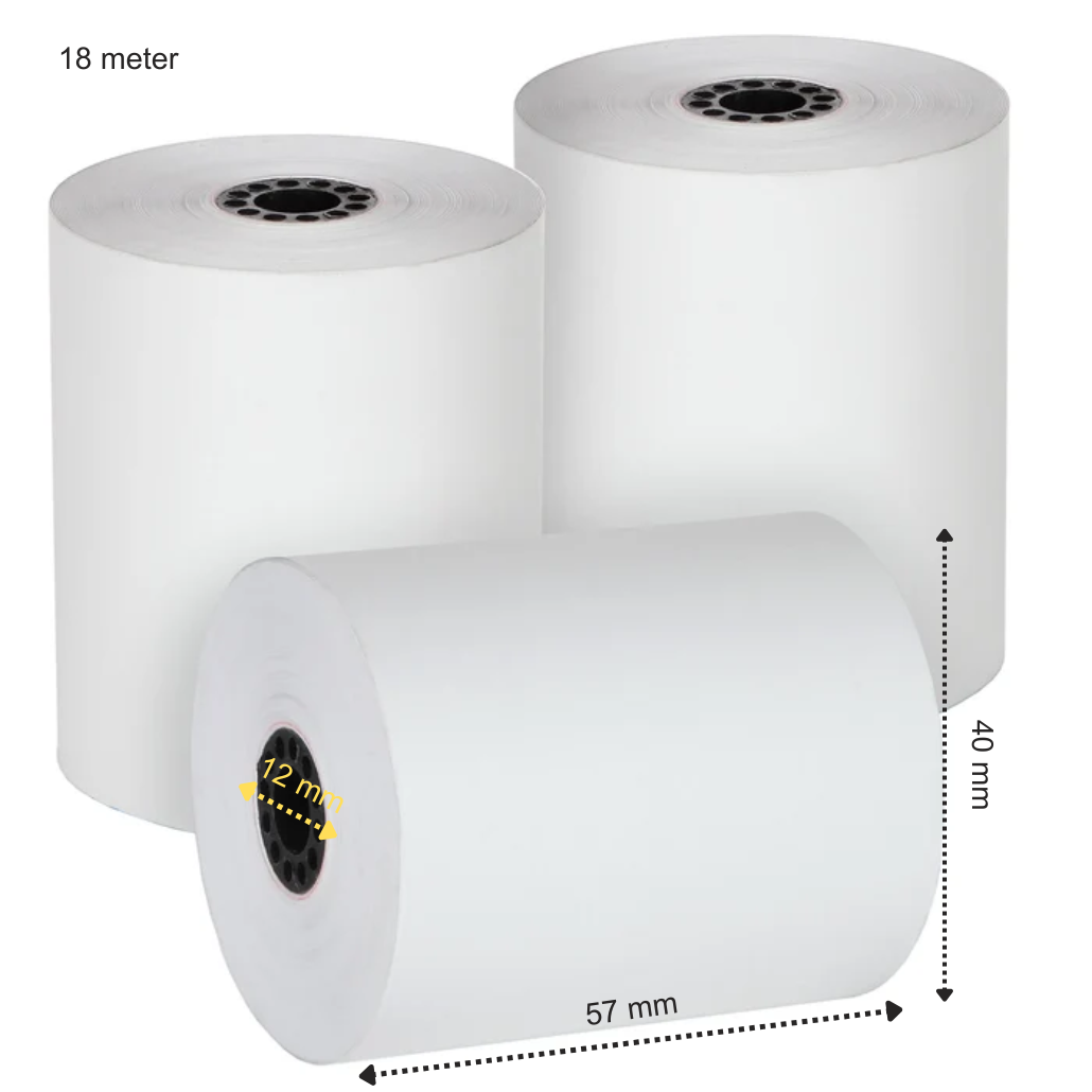 50 x rouleaux de caisse enregistreuse thermique 57x40x12 - 18 mètres - Papier thermique de qualité A