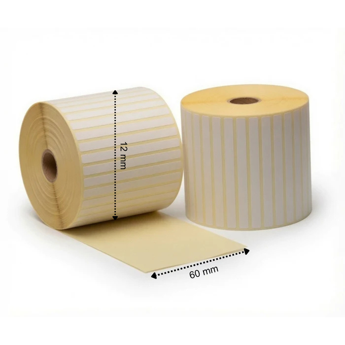 Étiquette thermique, 60 mm x 12 mm, 5000 étiquettes par rouleau, noyau 25 mm, blanc, Thermo ECO, permanent