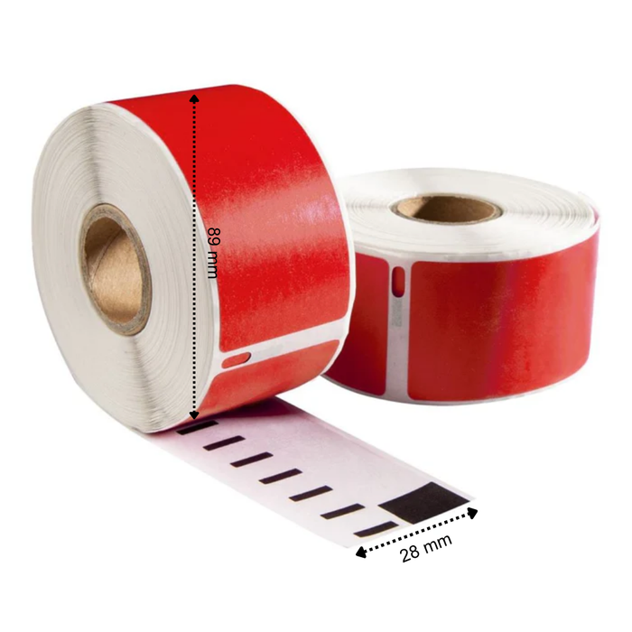 Dymo 99010 Étiquettes compatibles Rouge, 89 mm x 28 mm, 130 étiquettes, permanentes