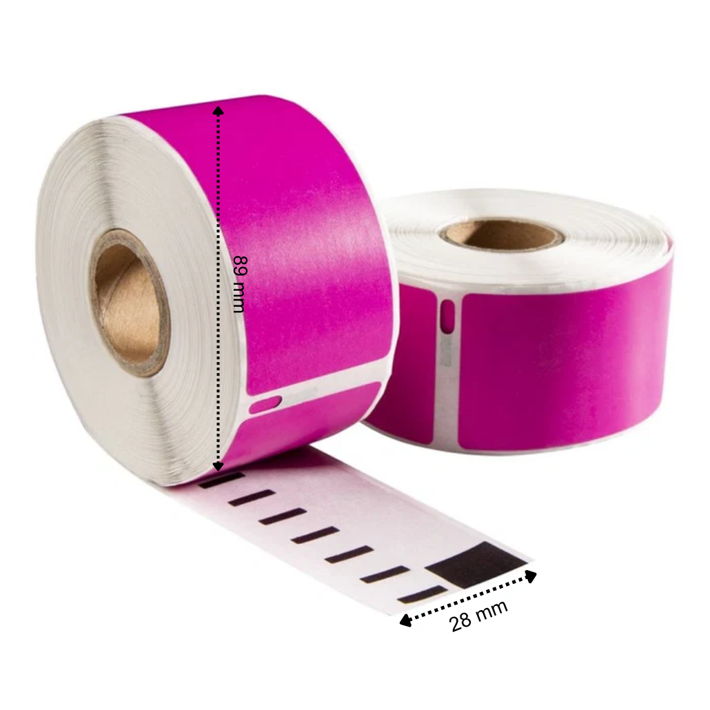 Étiquettes compatibles Dymo 99010 rose, 89 x 28 mm, 130 étiquettes, permanentes