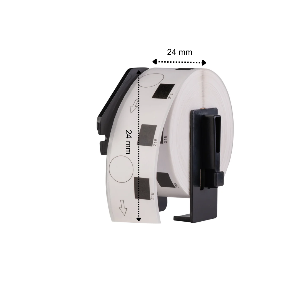 Étiquettes compatibles Brother DK-11218, rondes 24 mm x 24 mm, 1 000 étiquettes par rouleau, support Brother inclus, permanentes