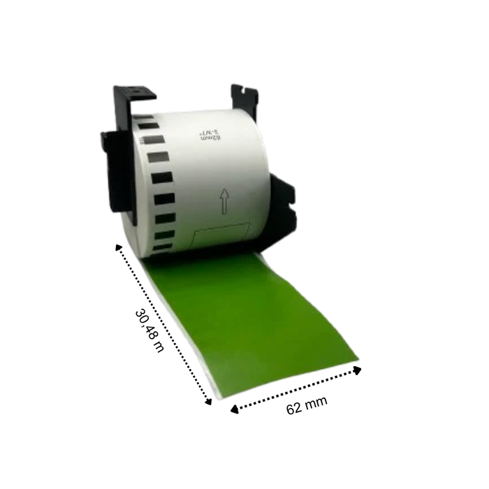 Brother Étiquettes compatibles DK-22205 vertes, 62 mm x 30,48 m, incl. brother titulaire, permanent