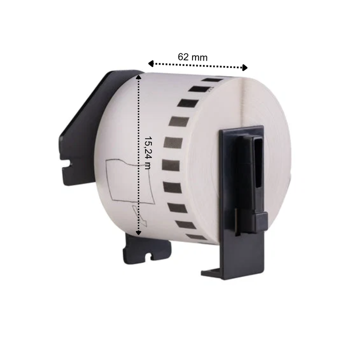 Film d'étiquettes compatible Brother DK-22212, 62 mm x 15,24 m, avec support Brother, permanent