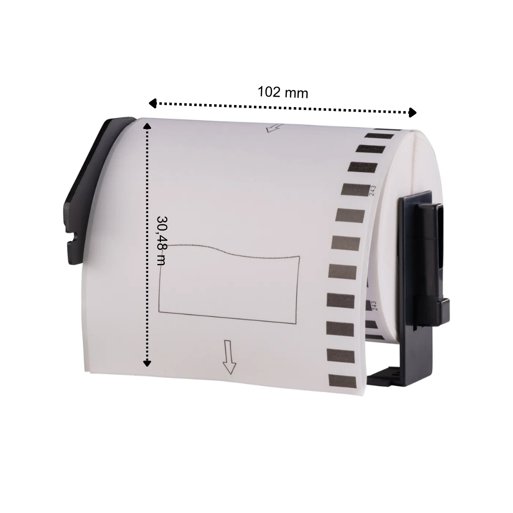 Étiquettes compatibles Brother DK-22243, 102 mm x 30,48 m, avec support Brother, permanentes