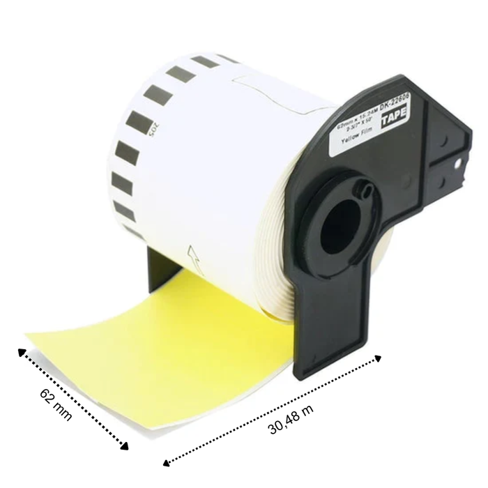 Étiquettes compatibles Brother DK-44605 jaune, 62 mm x 30,48 m, avec support Brother, amovible
