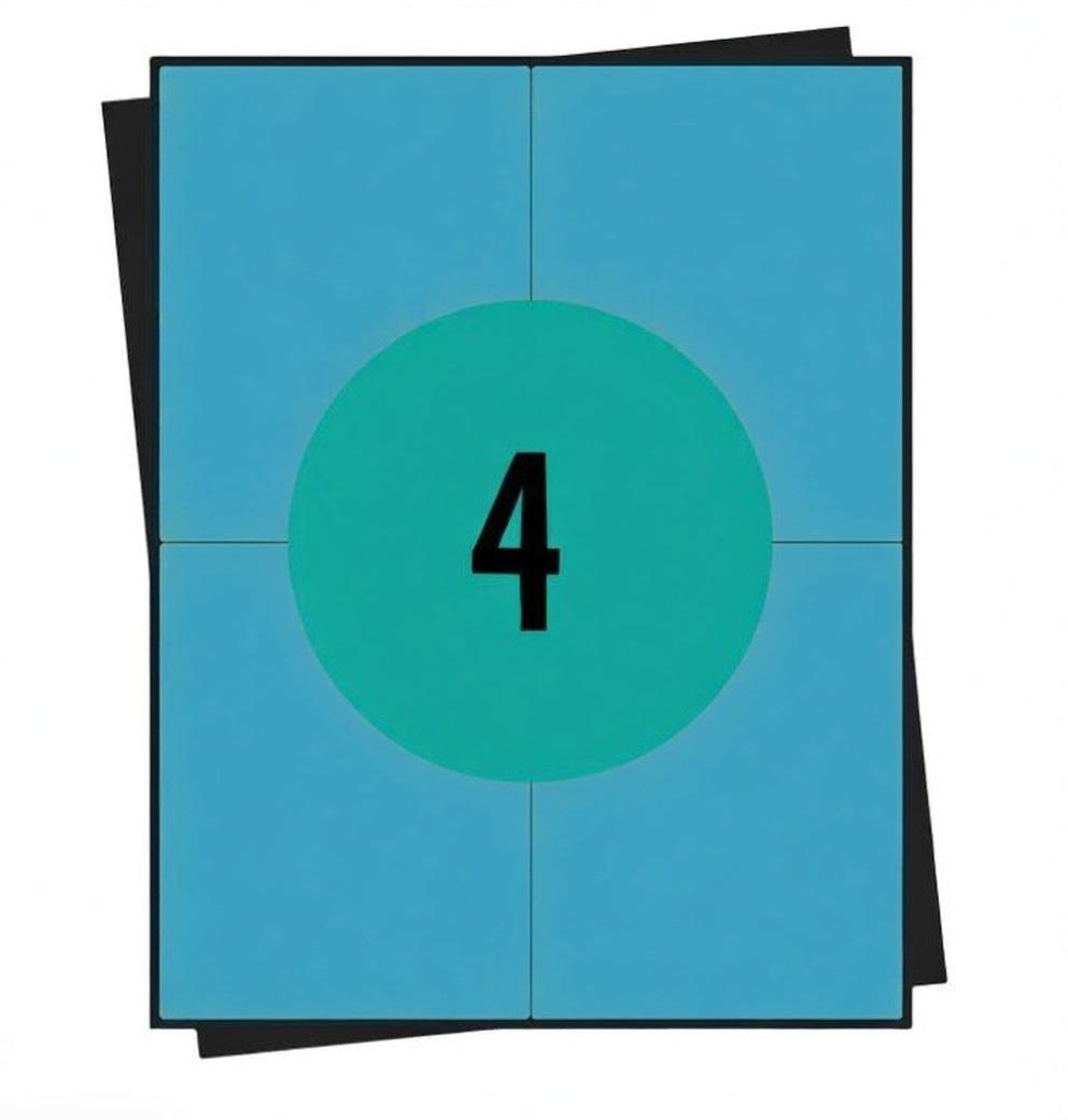 Feuilles d'autocollants A4, 4 par feuille, 105 x 148 mm, blanc, permanent - 100 feuilles