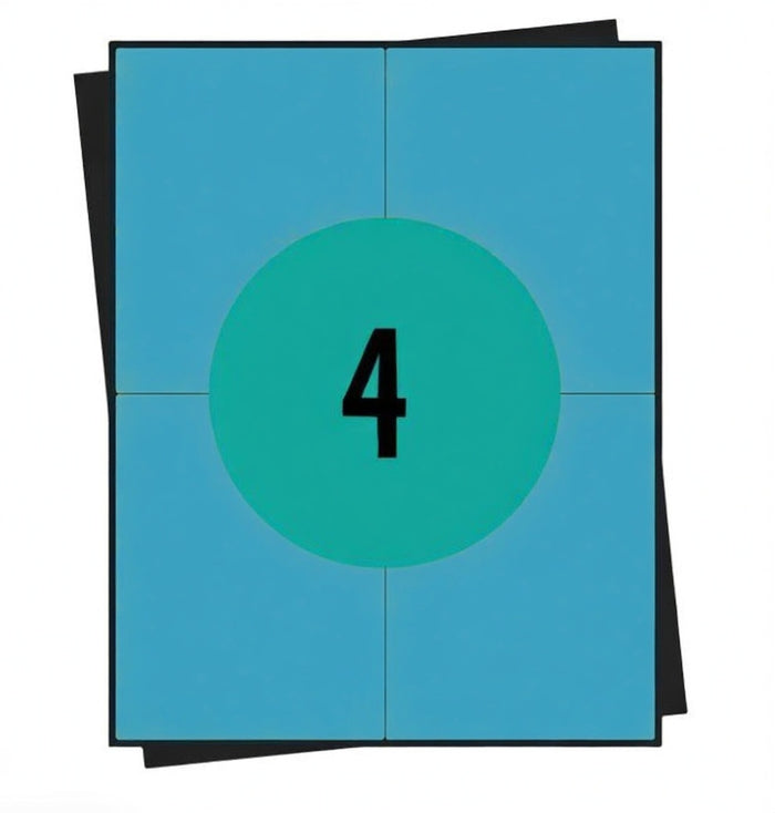 Feuilles d'autocollants A4, 4 par feuille, 105 x 148 mm, blanc, permanent - 100 feuilles