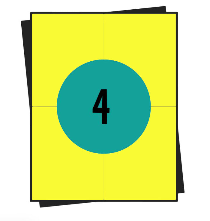 Feuilles d'autocollants A4, 4 par feuille, 105 x 148 mm, blanc, permanent - 100 feuilles