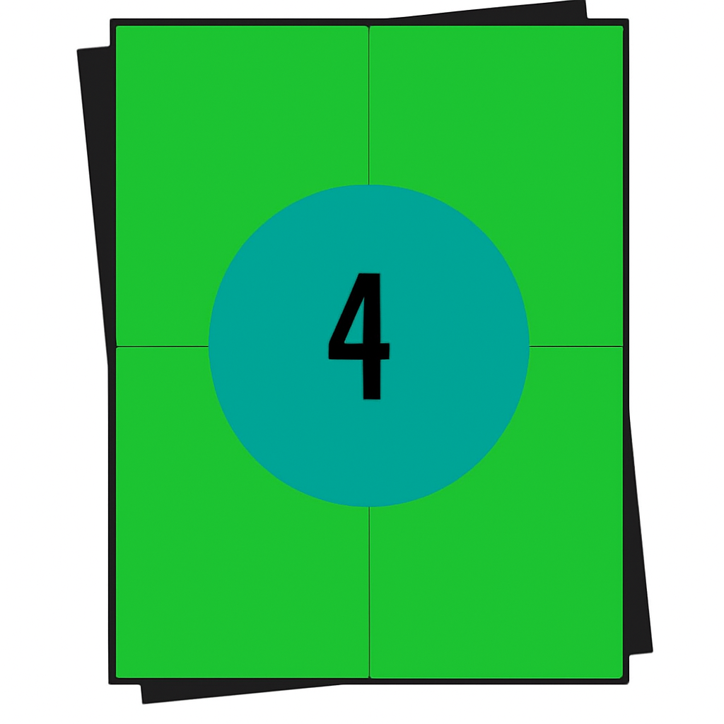 Feuilles d'autocollants A4, 4 par feuille, 105 x 148 mm, blanc, permanent - 100 feuilles