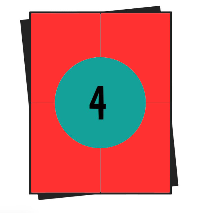 Feuilles d'autocollants A4, 4 par feuille, 105 x 148 mm, blanc, permanent - 100 feuilles