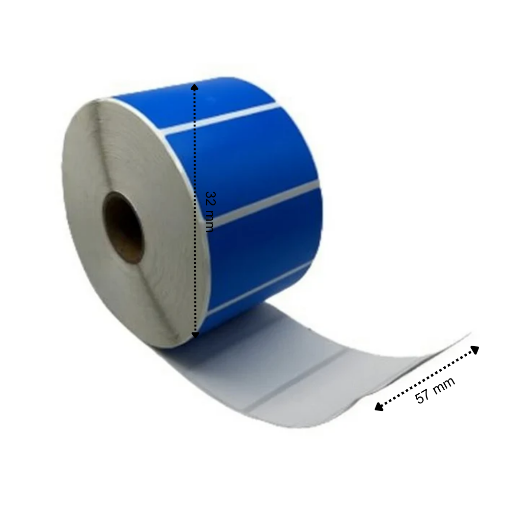 Étiquette thermique, 57 mm x 32 mm Bleu, 1500 étiquettes par rouleau, noyau 25 mm, ECO, permanente
