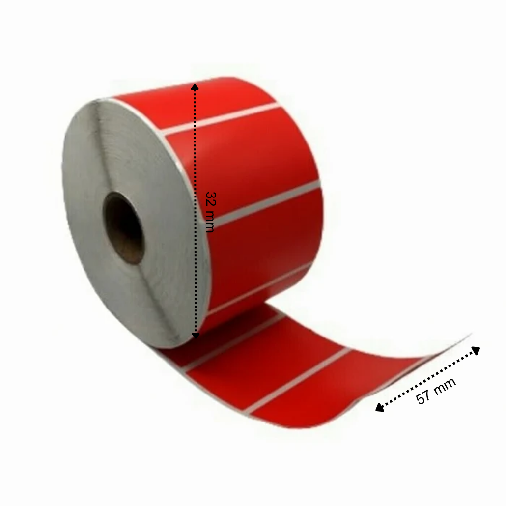 Étiquette thermique, 57 mm x 32 mm Rouge, 1500 étiquettes par rouleau, noyau 25 mm, ECO, permanente