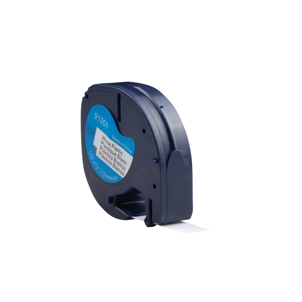 Dymo Compatible LetraTag 91201 (S0721610 ) ruban noir sur blanc 12 mm x 4 m