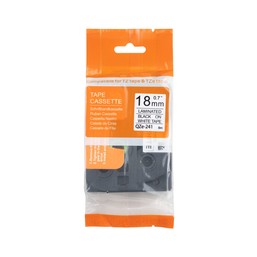 Ruban TZe-241 compatible Brother noir sur blanc 18 mm x 8 m 