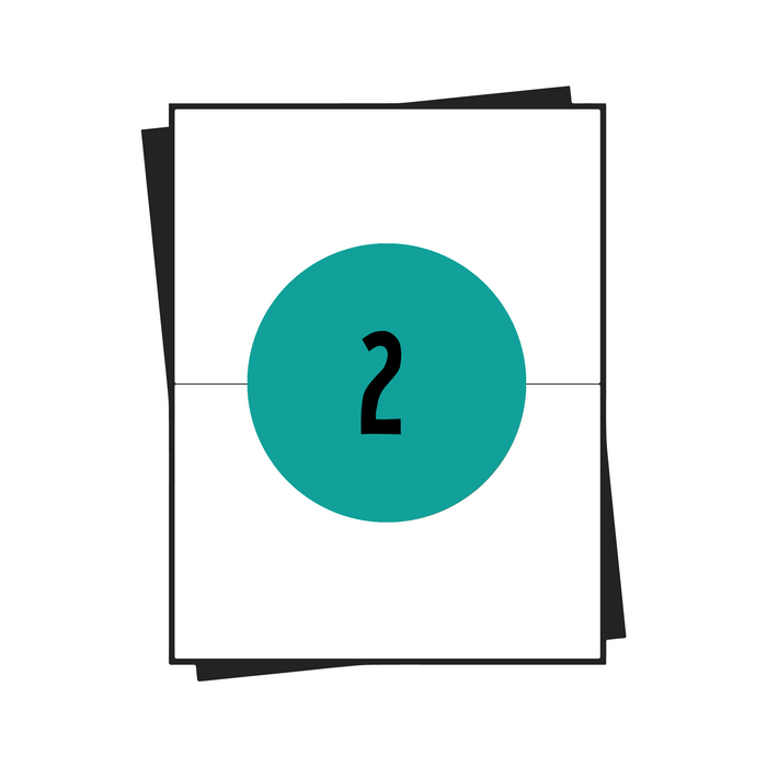 Feuilles d'autocollants A4, 2 par feuille, 210 x 148 mm, blanc, permanent - 100 feuilles