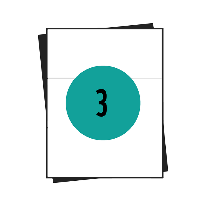 Feuilles d'autocollants A4, 3 par feuille, 210 x 99 mm, blanc, permanent - 100 feuilles