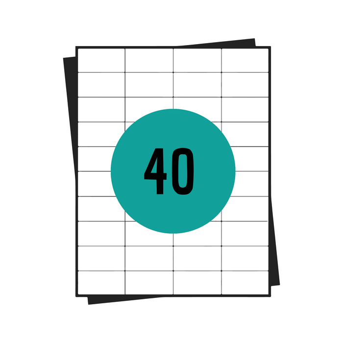 Feuilles d'autocollants A4, 40 par feuille, 52 x 30 mm, blanc, permanent - 100 feuilles