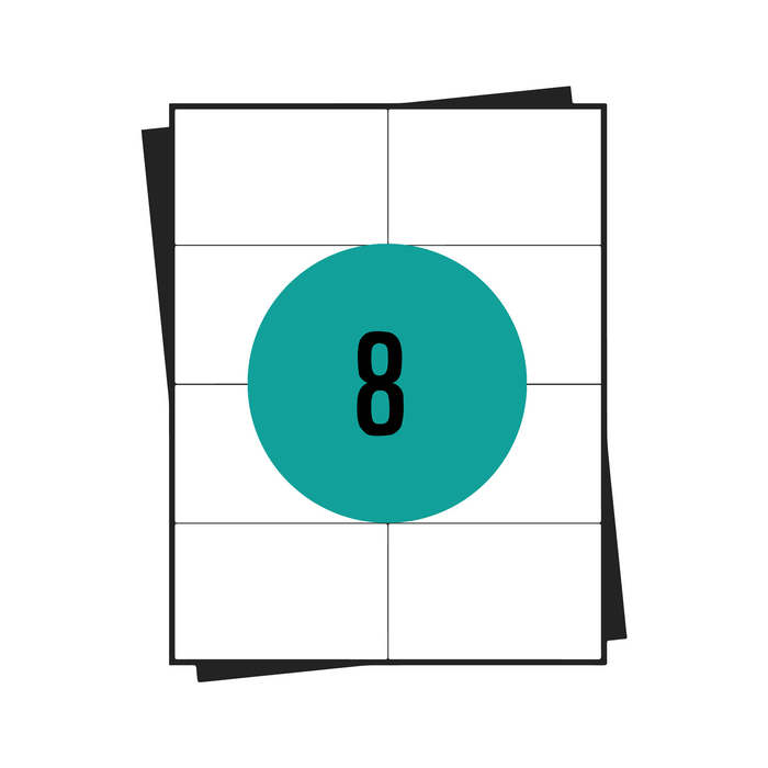 Feuilles d'autocollants A4, 8 par feuille, 105 x 74 mm, blanc, permanent - 100 feuilles