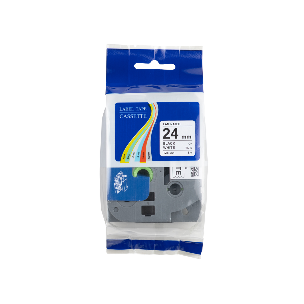 Ruban TZe-252 compatible Brother rouge sur blanc 24 mm x 8 m 